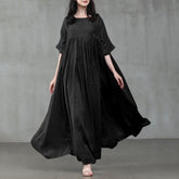Oversized Cotton Dress with Zigzag Chest Design and Three-Quarter Sleeves — Available in Black and Pistachio 🍃⚫| زجزاج